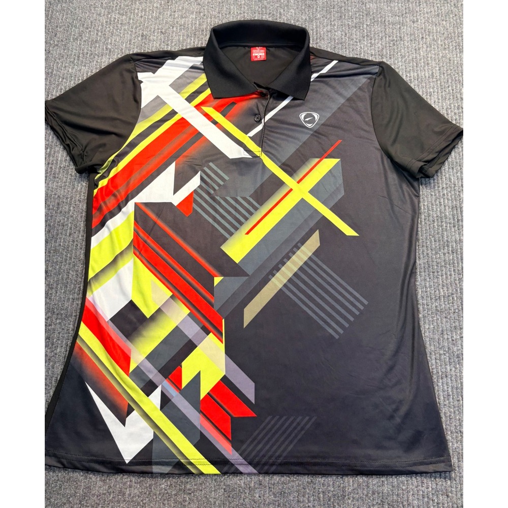 Sport-Dri Women XL Compression Fit Polo Shirt Black Geometric Graphic Print